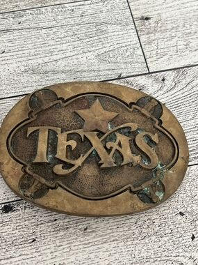 Award Design Medals Solid Brass Belt Buckle - Tarnished Gold & Green Patina